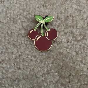 Disney Mickey Mouse Cherry Trading Pin with Red, Green, Gold Accents